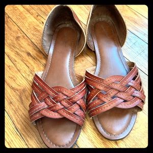 Cute Red Brown Peeptoe Braided Sandals